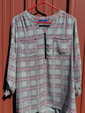Apt. 9 Black, White & Pink Plaid Tunic Top